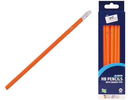 Just Stationery 15pk HB Yellow Rubber Tipped Pencils