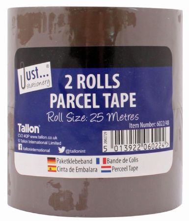 2 Brown Rolls Parcel Tape Roll Size 25 Meters