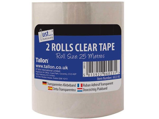 2 Roll 48mm x 25mtr Clear Tape / Parcel Tape